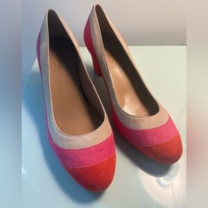 Talbots Suede Colorblock Block Heel Pumps size 10B NWOB Pink Coral Taupe